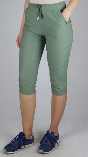 Spodnie damskie rybaczki 3/4 gumka i sznurek w talii kieszenie duże rozmiary khaki