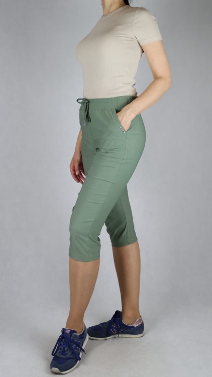 Spodnie damskie rybaczki 3/4 gumka i sznurek w talii kieszenie duże rozmiary khaki