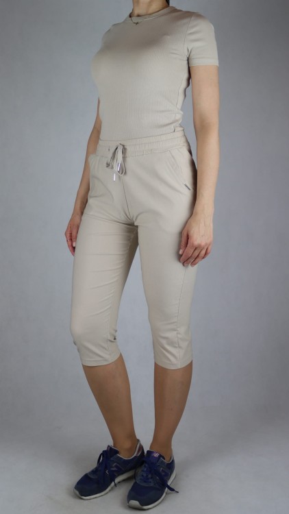 Spodnie damskie rybaczki 3/4 gumka i sznurek w talii kieszenie duże rozmiary beż