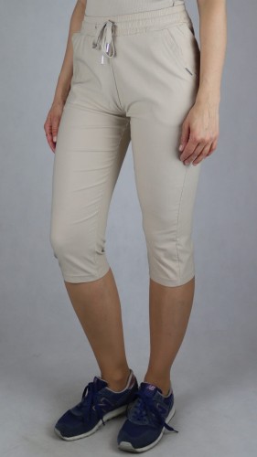 Spodnie damskie rybaczki 3/4 gumka i sznurek w talii kieszenie duże rozmiary beż