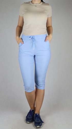 Spodnie damskie rybaczki 3/4 gumka i sznurek w talii kieszenie duże rozmiary niebieski