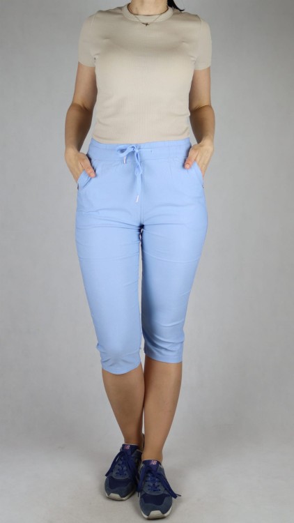 Spodnie damskie rybaczki 3/4 gumka i sznurek w talii kieszenie duże rozmiary niebieski