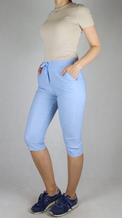 Spodnie damskie rybaczki 3/4 gumka i sznurek w talii kieszenie duże rozmiary niebieski