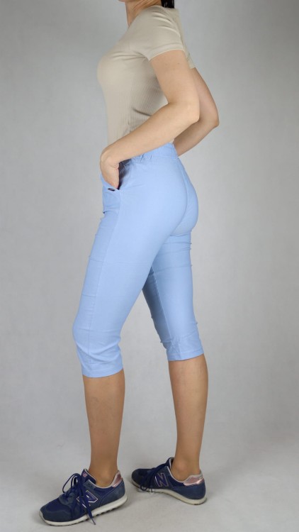 Spodnie damskie rybaczki 3/4 gumka i sznurek w talii kieszenie duże rozmiary niebieski