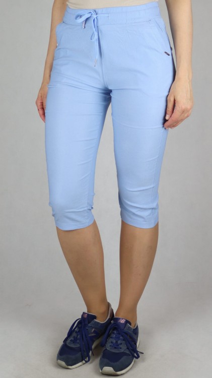 Spodnie damskie rybaczki 3/4 gumka i sznurek w talii kieszenie duże rozmiary niebieski