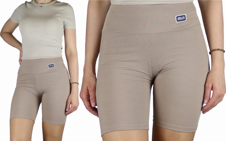 Spodenki damskie kolarki legginsy krótkie getry prążek beżowe