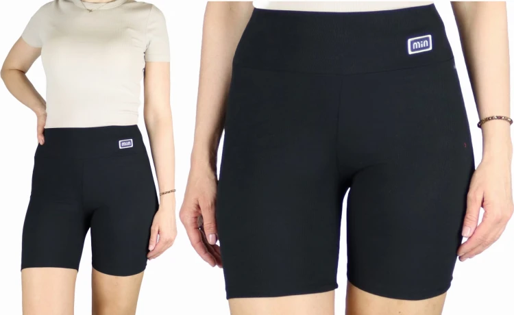 Spodenki damskie kolarki legginsy krótkie getry prążek czarne
