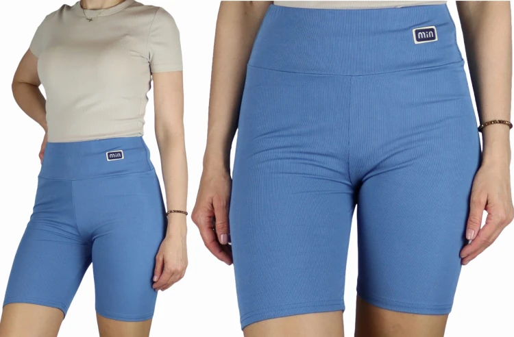 Spodenki damskie kolarki legginsy krótkie getry prążek niebieskie