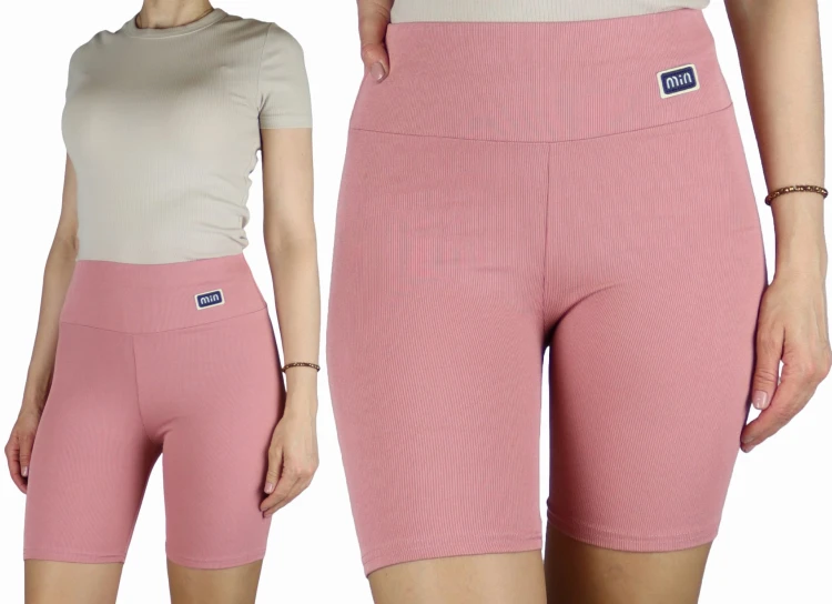 Spodenki damskie kolarki legginsy krótkie getry prążek różowe