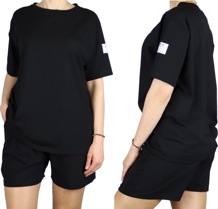 Komplet damski bawełniany na lato koszulka i spodenki czarny