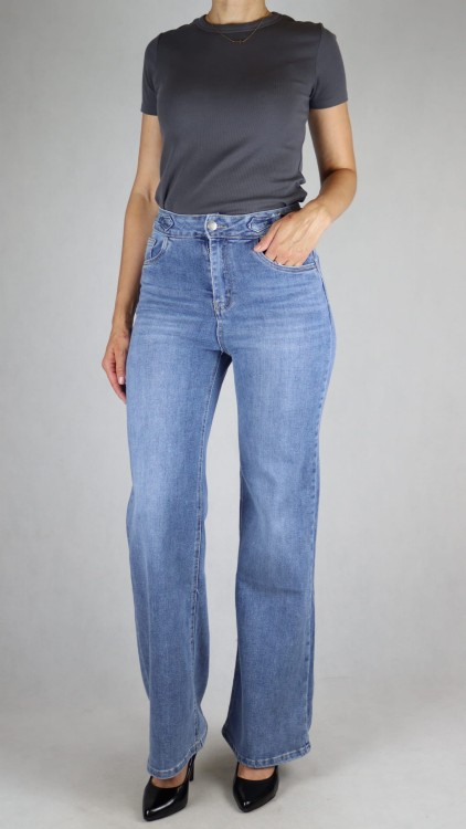 Spodnie damskie Jeansy wysoki stan proste szerokie nogawki