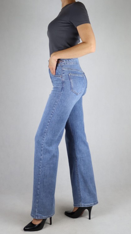 Spodnie damskie Jeansy wysoki stan proste szerokie nogawki