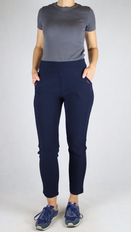 Spodnie dresowe damskie kieszeniami duże rozmiary granatowe