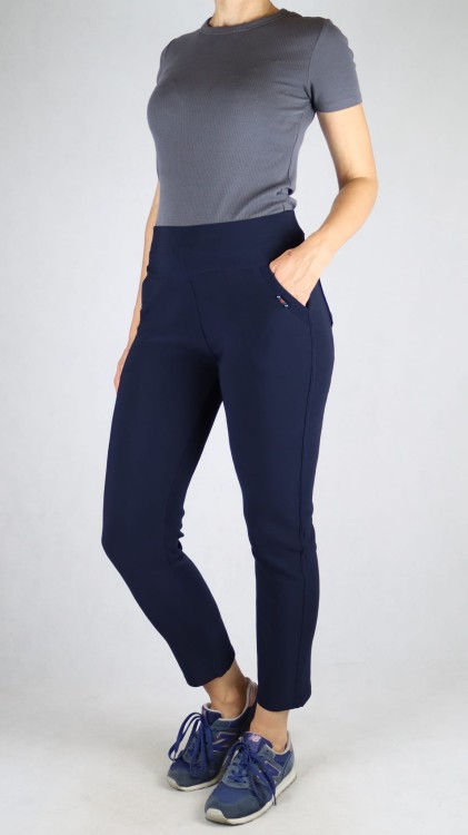 Spodnie dresowe damskie kieszeniami duże rozmiary granatowe