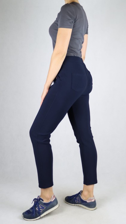 Spodnie dresowe damskie kieszeniami duże rozmiary granatowe