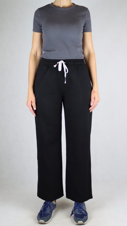 Spodnie dresowe damskie szeroka nogawka troczek czarne