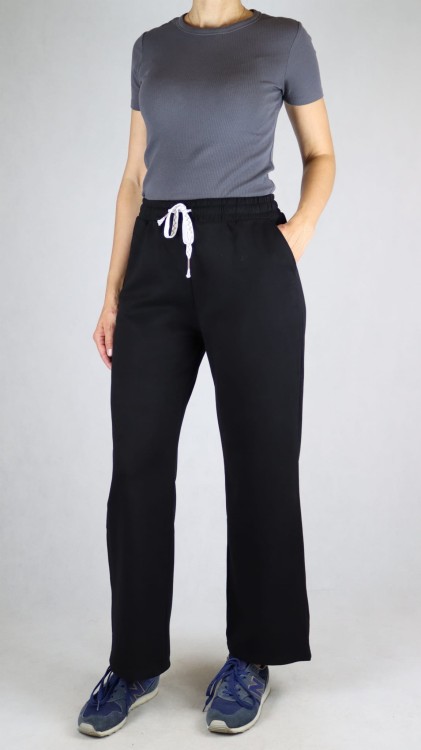 Spodnie dresowe damskie szeroka nogawka troczek czarne