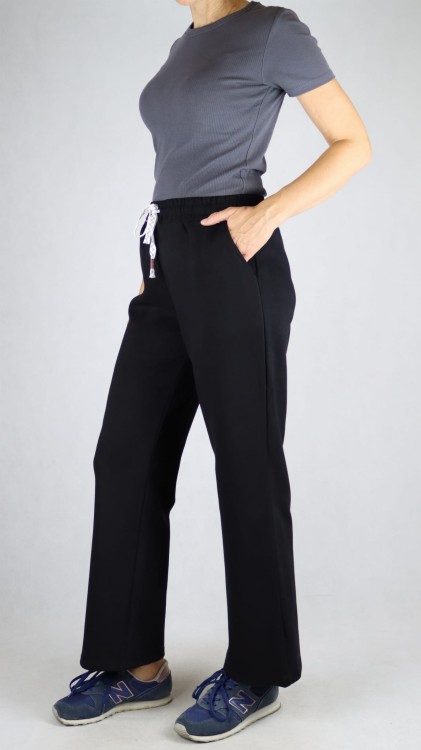 Spodnie dresowe damskie szeroka nogawka troczek czarne