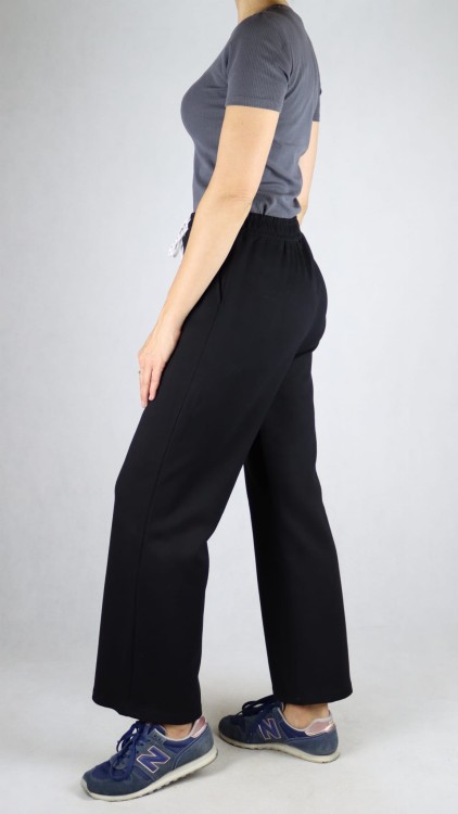 Spodnie dresowe damskie szeroka nogawka troczek czarne