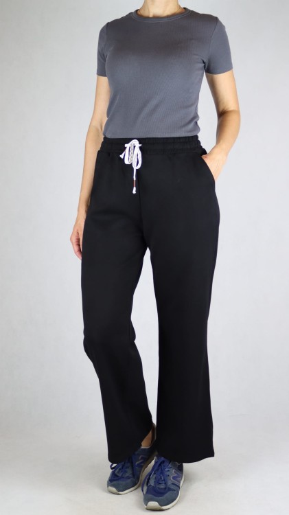 Spodnie dresowe damskie szeroka nogawka troczek czarne