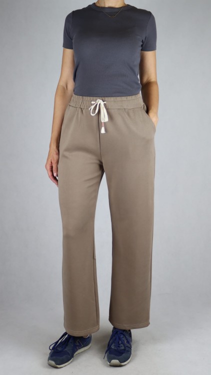 Spodnie dresowe damskie szeroka nogawka troczek beżowe