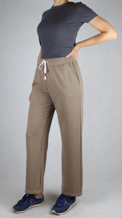 Spodnie dresowe damskie szeroka nogawka troczek beżowe