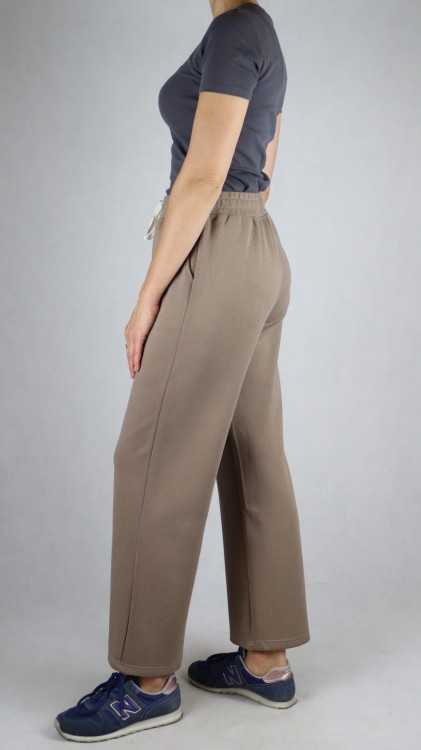 Spodnie dresowe damskie szeroka nogawka troczek beżowe