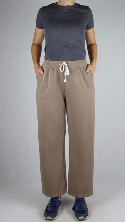 Spodnie dresowe damskie szeroka nogawka troczek beżowe