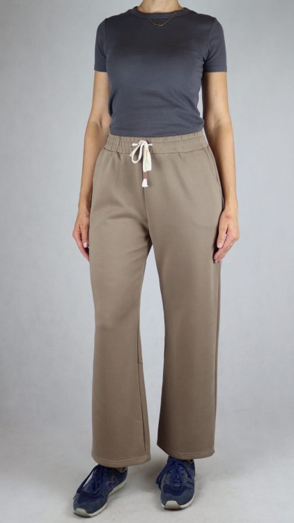 Spodnie dresowe damskie szeroka nogawka troczek beżowe