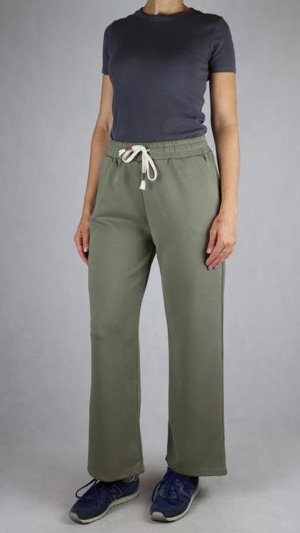 Spodnie dresowe damskie szeroka nogawka troczek zielone