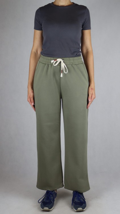 Spodnie dresowe damskie szeroka nogawka troczek zielone