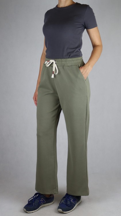 Spodnie dresowe damskie szeroka nogawka troczek zielone