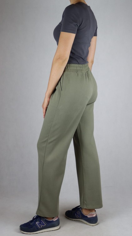 Spodnie dresowe damskie szeroka nogawka troczek zielone