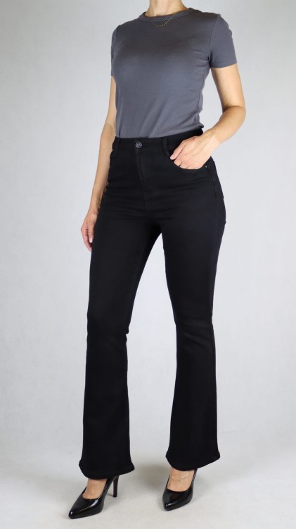 Spodnie jeansy damskie modelujące push-up dopasowane dzwony czarne