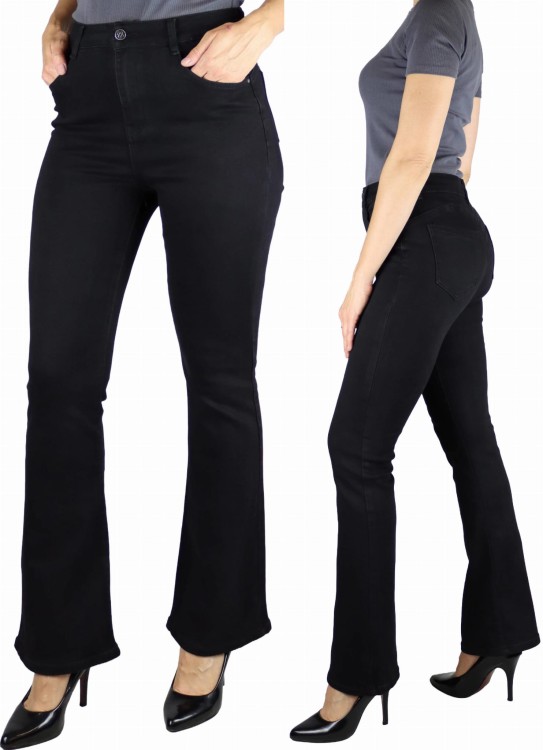 Spodnie jeansy damskie modelujące push-up dopasowane dzwony czarne