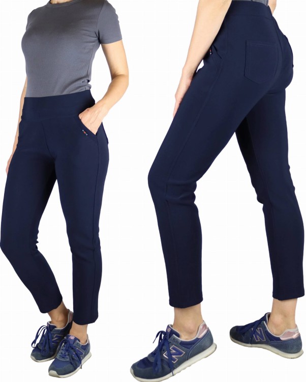 Spodnie dresowe damskie kieszeniami duże rozmiary granatowe