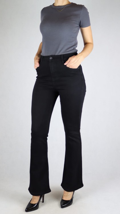 Spodnie jeansy damskie modelujące push-up dopasowane dzwony czarne