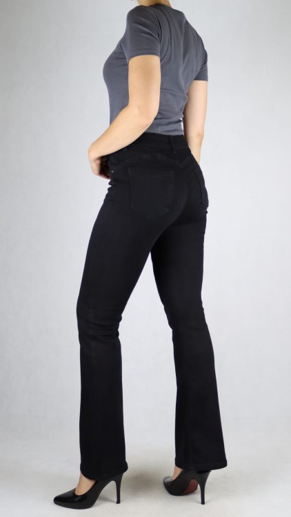Spodnie jeansy damskie modelujące push-up dopasowane dzwony czarne
