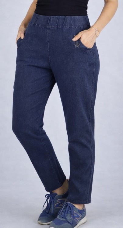 Spodnie damskie Ala Jeansy elastyczne guma w pasie duże rozmiary granatowe