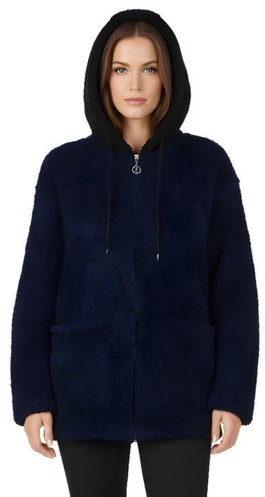 Bluza z kapturem ciepła misiowa granatowa