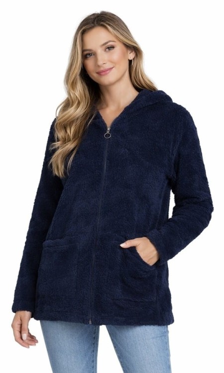 Bluza z kapturem ciepła misiowa granatowa