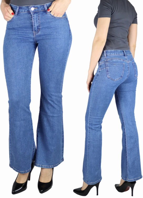 Spodnie damskie jeansy dzwony push up szerokie Flare