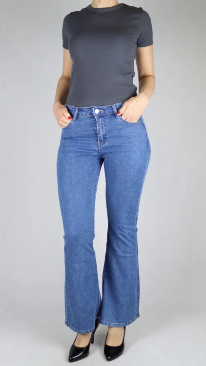 Spodnie damskie jeansy dzwony push up szerokie Flare