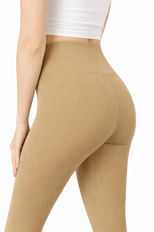 Legginsy bambusowe prążkowane beżowe