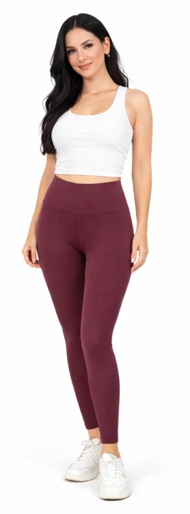 Legginsy bambusowe prążkowane bordowe