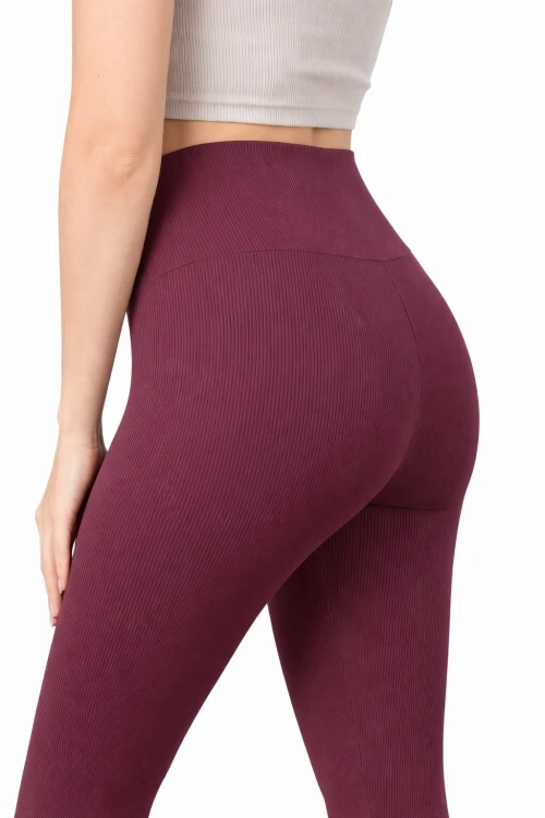 Legginsy bambusowe prążkowane bordowe