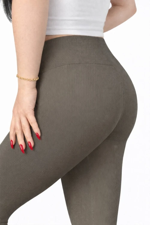 Legginsy bambusowe prążkowane brązowe