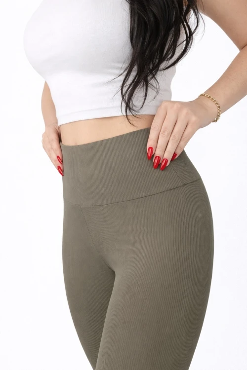 Legginsy bambusowe prążkowane brązowe