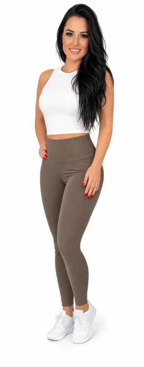 Legginsy bambusowe prążkowane brązowe