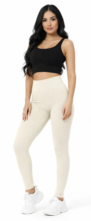 Legginsy bambusowe prążkowane ecru